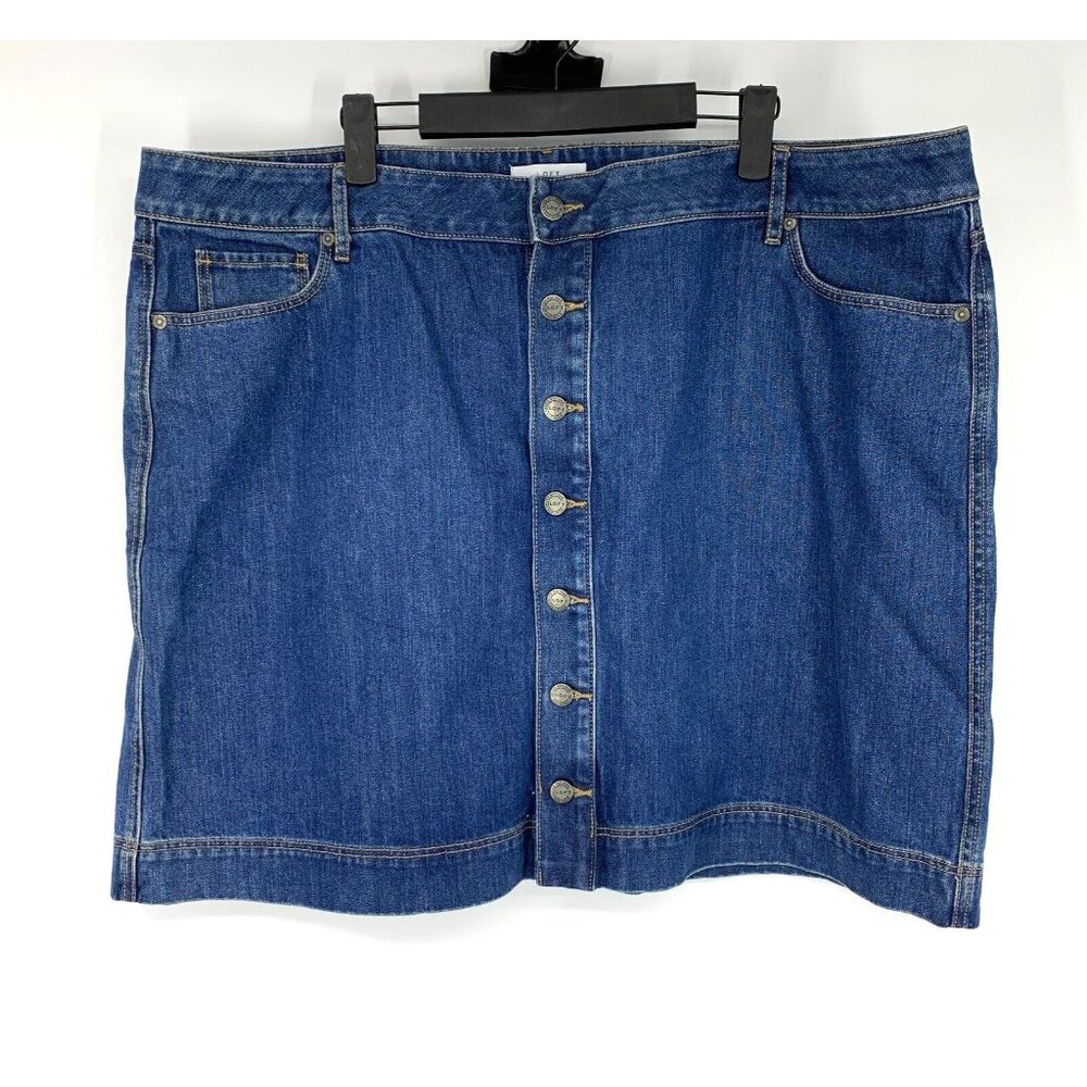 LOFT Skirt Blue Jean Denim Button Front Cotton Pockets - Picture 2 of 10